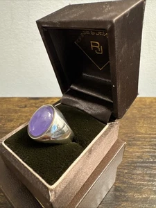 Estate Mens Pinky Ring Chinese LAVENDER PURPLE JADEITE JADE Sterling Silver 7.75 - Picture 1 of 22