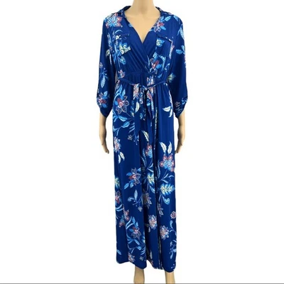 Maxi Vestido Iris GRANDE Azul Floral Cuello Manga Larga Boho Vaina Nuevo con Etiquetas Foto 1 de 4
