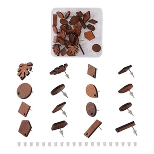 Pandahall 16 Pairs Wood Stud Earring Findings with Hole Flat Round Oval Teard... - Picture 1 of 7