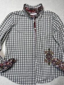 3J Workshop Johnny Was Embroidered Plaid Shirt Boho Artisan SZ M - Picture 1 of 12
