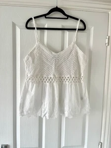 New Look Crochet White Lace Top Shirt Blouse Strappy Summer Large L 14 16 Vest - Picture 1 of 5