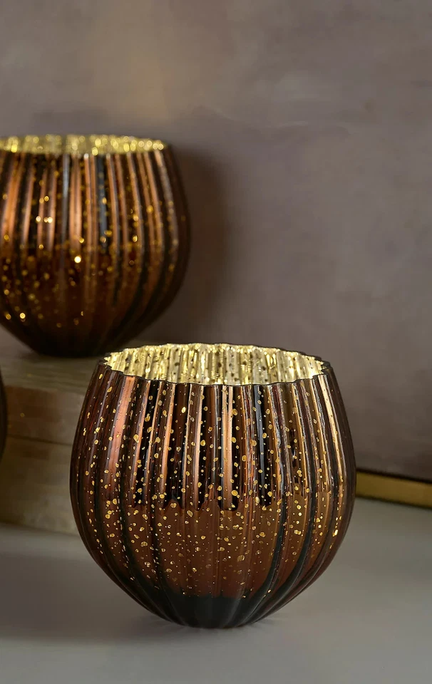 Juego de 2 cuencos de rosas iluminados de vidrio de mercurio de Valerie - Chocolate - NUEVO 2025 Foto 1 de 1