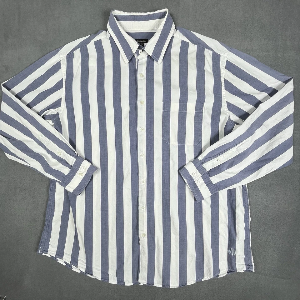J. Peterman Shirt Adult XL Gray White Stripes Button Up Long Sleeve Casual Mens - Image 1 of 4