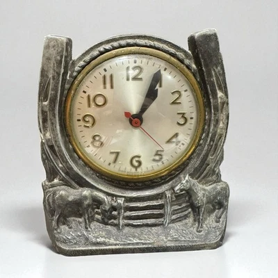 Reloj Estante Escritorio Western Vintage Antiguo Sesiones Caballo y Herradura FUNCIONA Foto 1 de 4