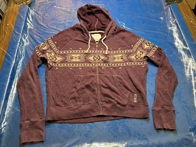 BILLABONG Womens Full Zip Hoodie Sweater Sweatshirt L Burgundy Aztec Print - Image 1 of 4