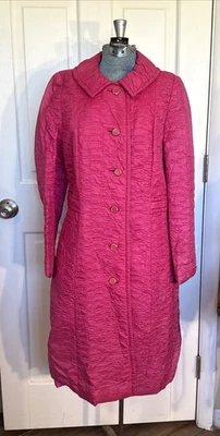 Vintage 1960s Womens Hot Pink Long Crinkle Fabric Jacket T.T. Mallo Coat As Is M - Image 1 of 4