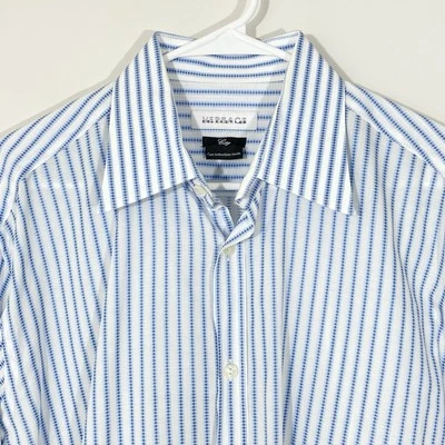 Camisa social Versace Collection 'City' 16 (41) listrada branca e azul manga longa - Imagem 1 de 4