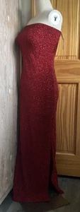 VINTAGE NWT 90s Charlotte Russe Red Glitter Spandex Strapless Gown Dress Sz M - Picture 1 of 7