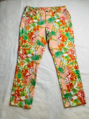 Pantalones de mezclilla al tobillo DG2 By Diane Gilamn naranja tiro alto estampado floral talla 14P Foto 1 de 4