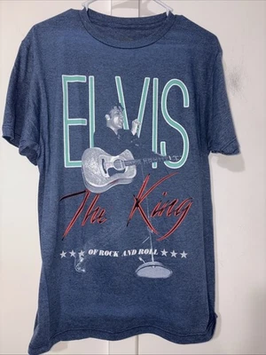 Camiseta Elvis Presley "King of Rock and Roll" - Azul Hombre Pequeña Nueva Foto 1 de 3