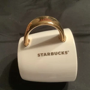 Starbucks 2015 White Ceramic Coffee Mug Gold Handle & Vertical Letters 14 Oz Cup - Picture 1 of 5