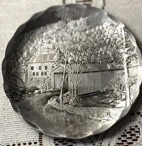 Wendell August Forge, Collec, Covered Bridge, Alum. Mini Plate, Display Plate, - Picture 1 of 3