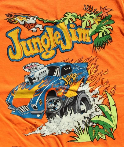 JUNGLE JIM LIBERMAN Cartoon T-shirt 4XL Safety Orange Original Art NHRA Cover