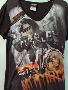 Camicia donna Harley Davidson grafica strass cristallo Ride 2 Live taglia L - Foto 1 di 5