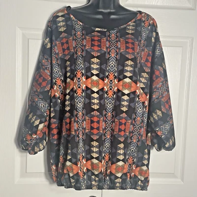 Винтажный Y2K Forever 21 рубашка женщин плюс 3 X черный красный геометрический пуловер - Изображение 1 из 4