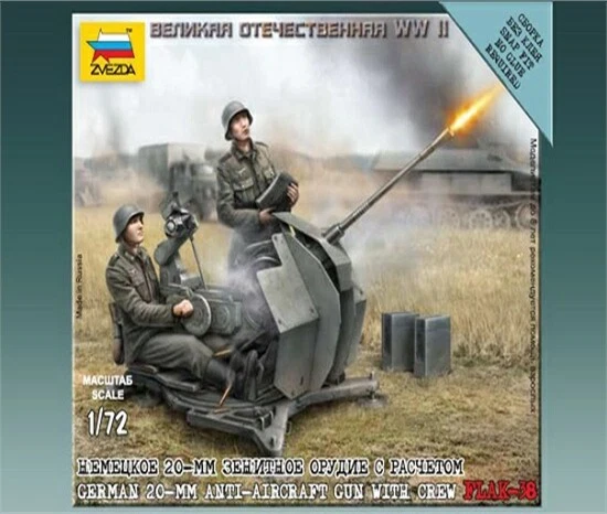 Zvezda 6117 - 1/72 Wargame Addon Deutsche 2cm Flak 38 - Neu
