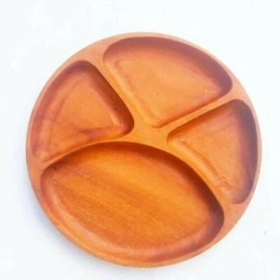 Деревянная балансировочная диетическая тарелка сервировка 4 секции блюдо лоток здоровый экологичный - Изображение 1 из 4