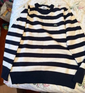 Lacoste Men Alligator Wool Blend Sweater Sz 4 Relaxed Blue White Brown Striped - Picture 1 of 3