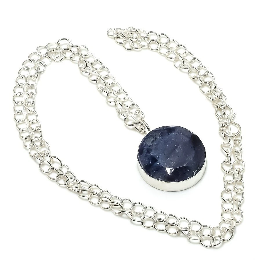 Collar de joyería de plata 925 hecho a mano con piedras preciosas de lolita 18" R-5758 Foto 1 de 1