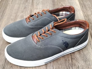 NIB US Polo Assn. Sneakers Mens 10.5M Charcoal Canvas 21001847K Low Top Lace Up - Picture 1 of 6