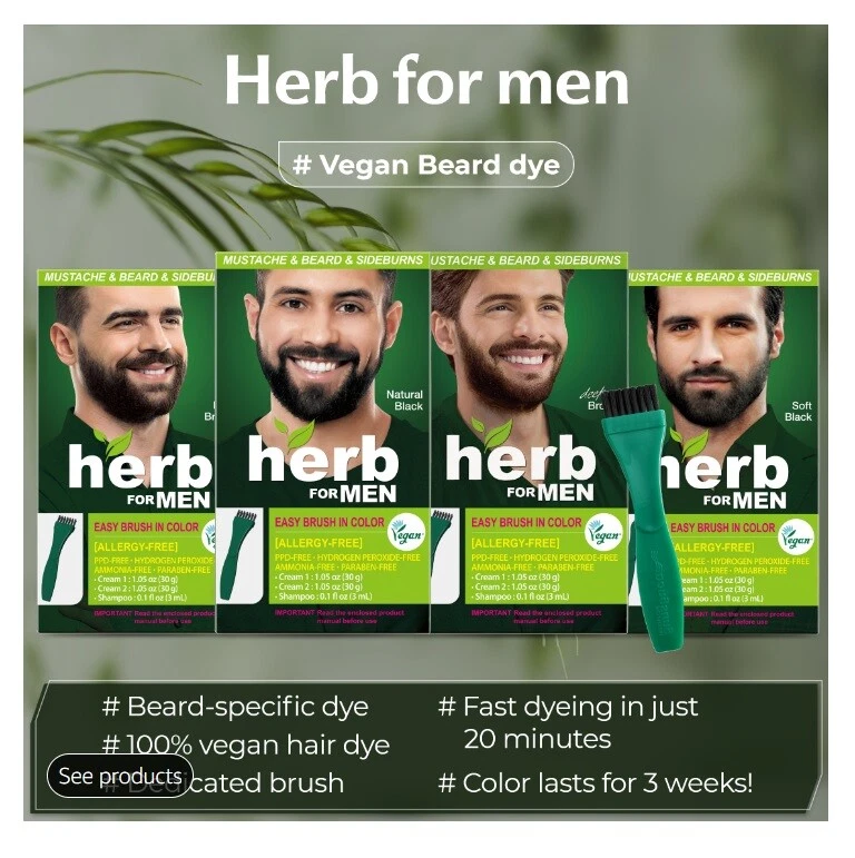 Herb For Men PPD Ammonia Allergy Free Mustache Beard Dye Vegan Ingredients Color - Image 1 of 4