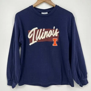 Champion Illinois Fighting Illini Sweatshirt Women's M Navy Blue Crew Neck Logo - Picture 1 of 11
