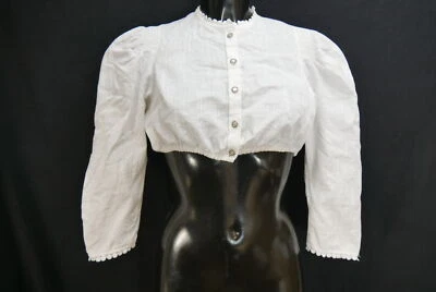 Gr.42 Dirndlbluse weiß Bluse für Dirndl Straßer Baumwolle mit Spitze B11743 - Bild 1 von 4