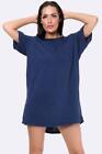 Women's Plain Cotton Night Wear Long T-shirt Front Pocket Short Sleeve Nightwear