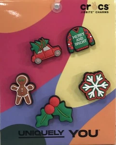 Crocs Shoe Charms Christmas Holiday Themed 5 Jibbitz Charms On Card Uniquely - Picture 1 of 1