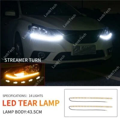 17.1" LED Strip Lights 2Pcs Turn Indicator Tear Eye Flexible Headlight DRL Strip - Image 1 of 4