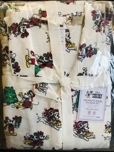 Pottery Barn Christmas Mickey Mouse Flannel Pajama Set Large Holiday Teen  - Picture 1 of 7