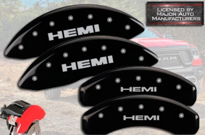 Dodge Ram 1500 2011-2018 delanteras + traseras negras MGP cubiertas de pinza de disco de freno "HEMI" Foto 1 de 4