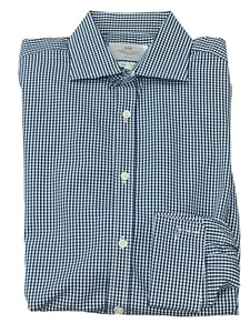 HAWES & CURTIS MEN'S DRESS SHIRT NAVY GINGHAM CHECK NON IRON FRENCH CUFF 16/34 - Picture 1 of 8