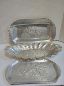 Lot Of 3 Forged Wrought Aluminum Metal Trays Everlast Farber & Shlevin World - Picture 1 of 11