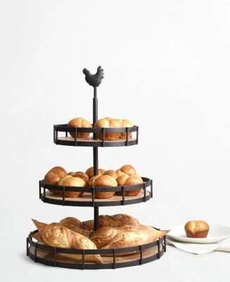 Gallo de Madera y Hierro Colección Martha Stewart Servidor de 3 Niveles, NUEVO Foto 1 de 4