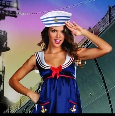 White Sailor Hat Adult Navy Marine Captain Ladies Mens Fancy Dress Costume - Image 1 of 4