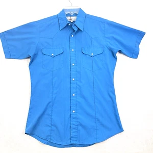 DIAMOND RANCHWEAR Mens Shirt Western Pearl Snap M 15.5 Blue Short Sleeve Cowboy - Picture 1 of 10