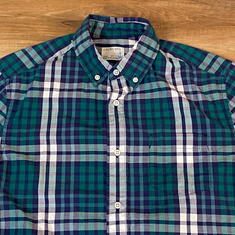 Camisa J Crew Crewcuts Niños 14 Verde Algodón a Cuadros Manga Larga Con Botones Foto 1 de 4