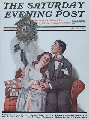 Cortejo bajo el reloj a medianoche 1919 Norman Rockwell Saturday Evening Post Foto 1 de 4