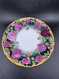 Hermosas rosas rojas doradas pesadas pintadas a mano antiguas T&V Limoges - Imagen 1 de 10