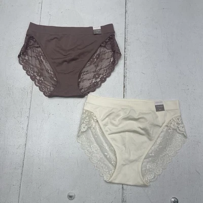 Roupa íntima feminina Ambrielle Mauve e branca pacote com 2 pernas altas sem costura renda M/6 - Imagem 1 de 4