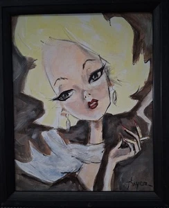 Pintura Original Glamour Niña Fumando Thayer Arte ÚNICO Lienzo MCM NO ES UNA IMPRESIÓN - Imagen 1 de 5