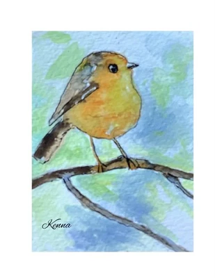 Tarjeta de Coleccionista Aceo Art By Kenna 2.5”” X 3.5” Robin Bird Pintura Original Foto 1 de 4