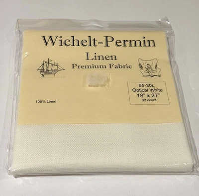 Wichelt-Permin Lino Premium Tela Óptica Blanca 65-20L 18X27 Punto de Cruz NUEVO Foto 1 de 4