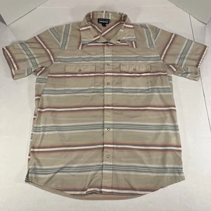Patagonia Mens Stripe Button Up Shirt Size L Short Sleeve Snap Front Tan C125 - Picture 1 of 12