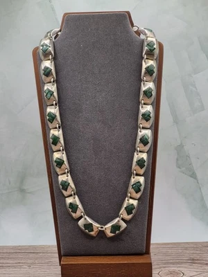 Collar Taxco de colección de plata esterlina con incrustaciones de malaquita en forma de corazón Foto 1 de 4