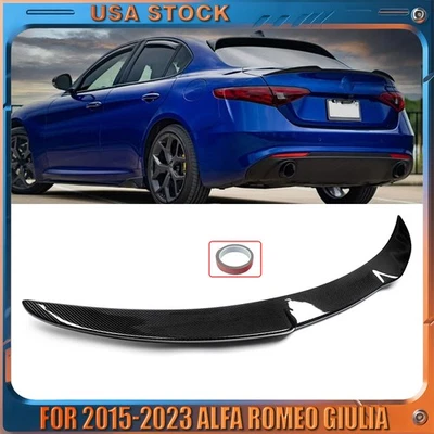 For 2015-2023 Alfa Romeo Giulia CARBON PATTERN ABS Rear Trunk Spoiler Wing Lip - Image 1 of 4