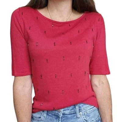 Top vintage Norton McNaughton para mujer pequeño rojo 100 % seda cuentas oficina tejido Foto 1 de 4