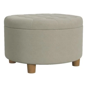 HomePop 17" Transitional Round Fabric Storage Ottoman in Fawn Gray - Picture 1 of 7