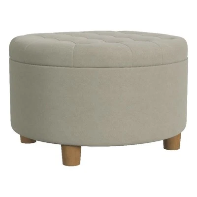 HomePop 17" Transitional Round Fabric Storage Ottoman in Fawn Gray - Image 1 of 4